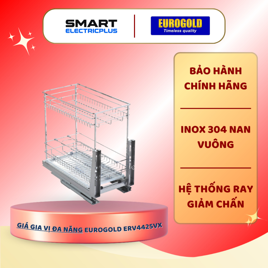 Kệ Gia Vị Inox 304 Nan Vuông Eurogold ERO30425B/ERV4425/ERV4425VX – Giá Đựng Gia Vị Chống Gỉ Sét