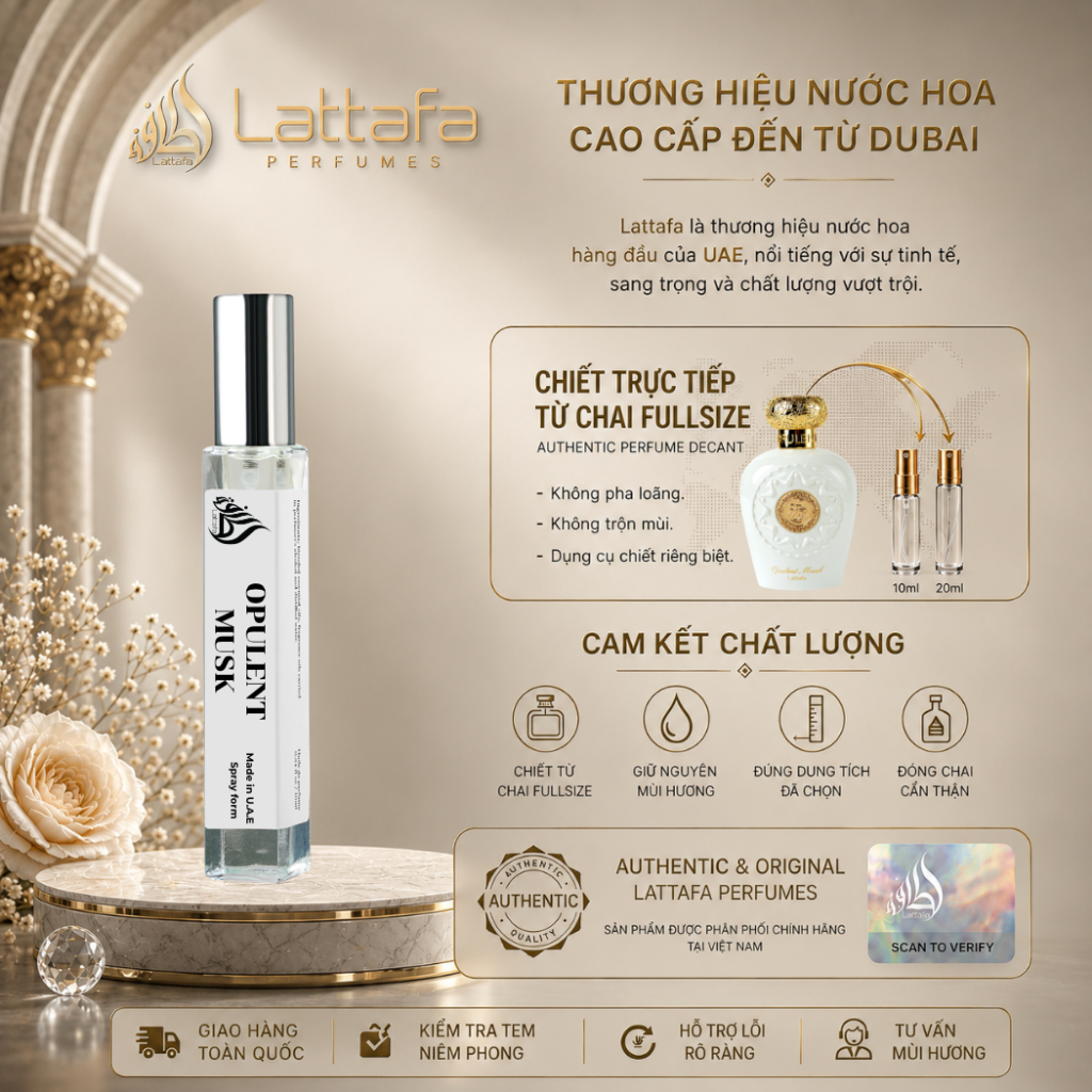 Gốc 30ml | Nước Hoa Nữ Lattafa Opulent Musk Eau De Parfum