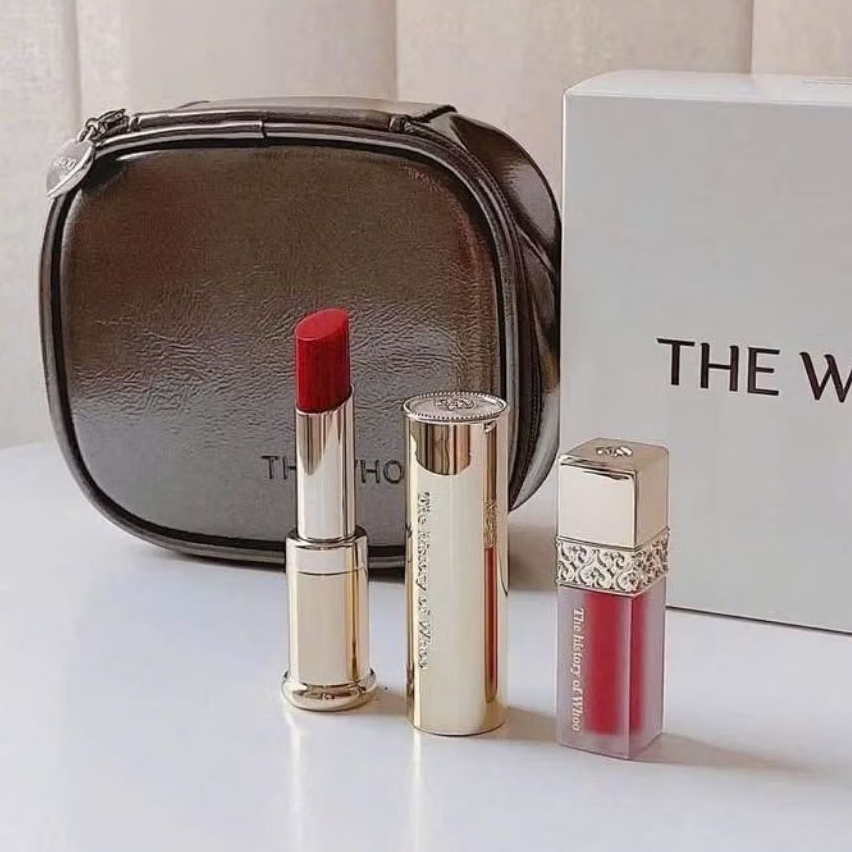 Set son dưỡng Whoo đỏ ( Wine red) tặng son kem mini và ví