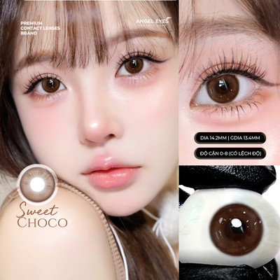 Lens Nâu Tự Nhiên Sweet Choco Angel Eyes Cận 0–8 Độ | Kính Áp Tròng Nâu Giãn Nhẹ, Cho Mắt Thở Trên 12H/Ngày