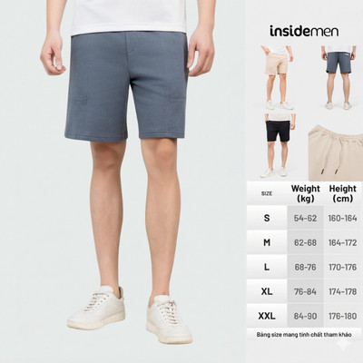 Quần Short Nam Insidemen Regular Fit có túi 2 bên, cạp chun kèm dây rút , 85% cotton co giãn thoải mái ISO238AH0