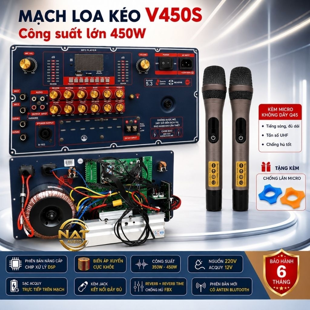 Mạch loa kéo công suất lớn V450S NEW mua kèm micro Chọn lọc tặng 2 chống lăn