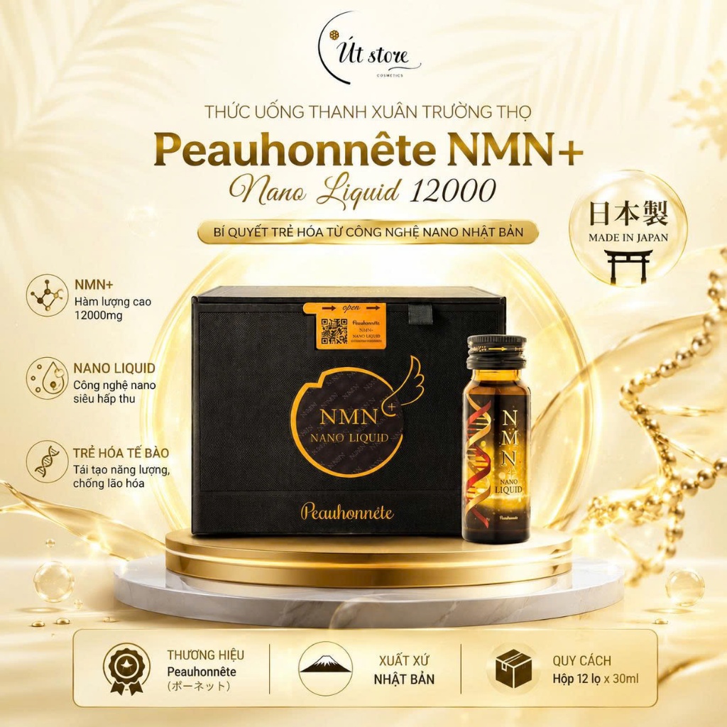 Nước uống trẻ hoá NMN + Nano Liquid Peauhonnête 12000 Nhật Bản – Hàng công ty