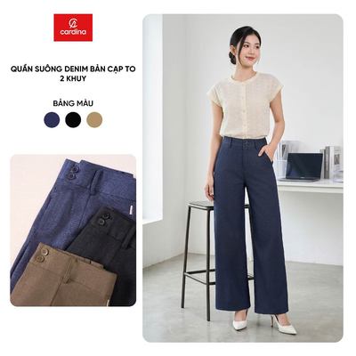 Quần jean nữ CARDINA chất liệu denim dáng suông bản cạp to hai khuy 6QJT08