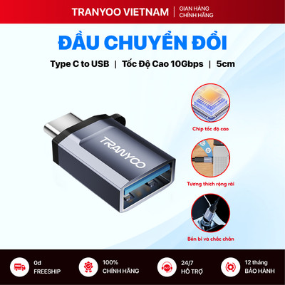 Đầu Chuyển Đổi TRANYOO T- E17 Type C sang USB Tốc Độ Cao 10Gbps Hỗ Trợ Đa Thiết Bị