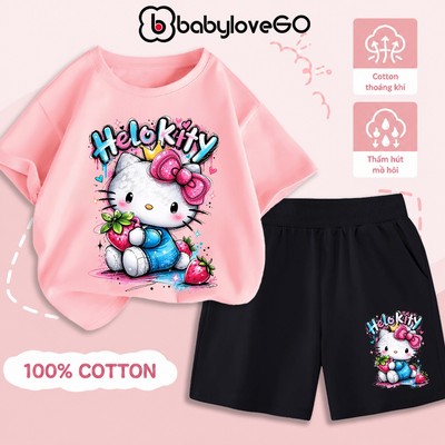Đồ bộ bé gái BabyloveGO mẫu mới 2026 bộ thun ngắn tay cho bé in hình cute dễ thương B-KT6
