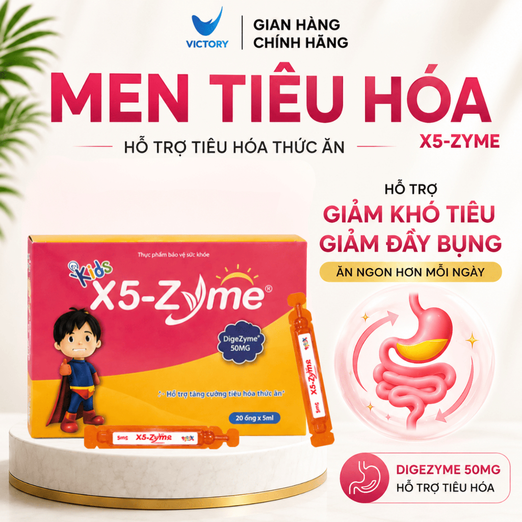 Men Tiêu Hóa X5 Zyme Hộp 20 Ống x 5ml Hỗ Trợ Tiêu Hóa Thức Ăn, Giảm Khó Tiêu, Ăn Ngon, Dạng Nước