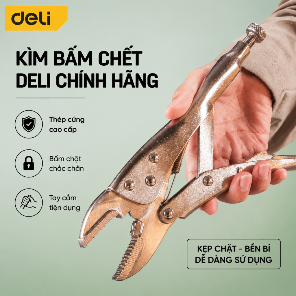 Kìm Bấm Chết Hàm Thẳng Kìm Khóa Hàm Deli Chính Hãng 10 Inch Siêu Bền Chắc Chắn