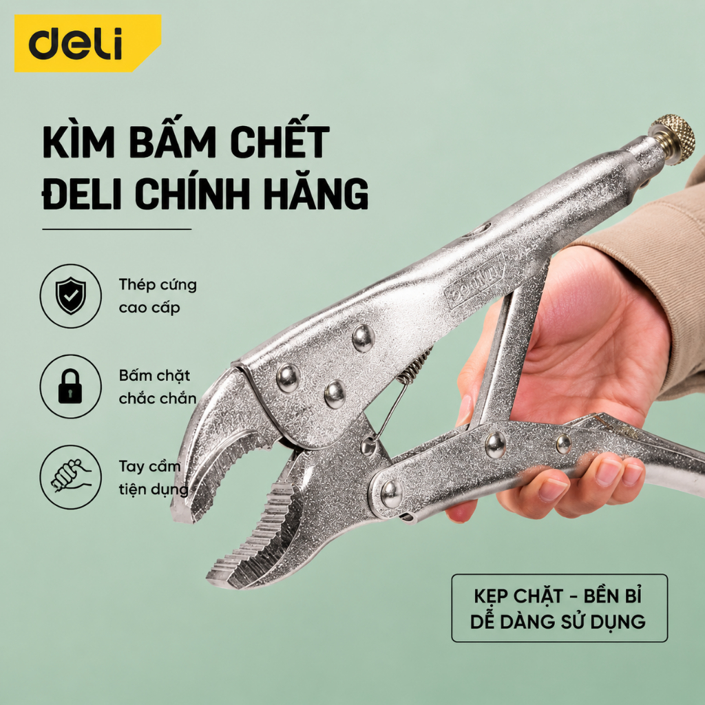 Kìm Bấm Chết Mỏ Cong Miệng Tròn Deli Chính Hãng 10 Inch Chất Lượng Siêu Bền, Chắc Chắn - DL2001