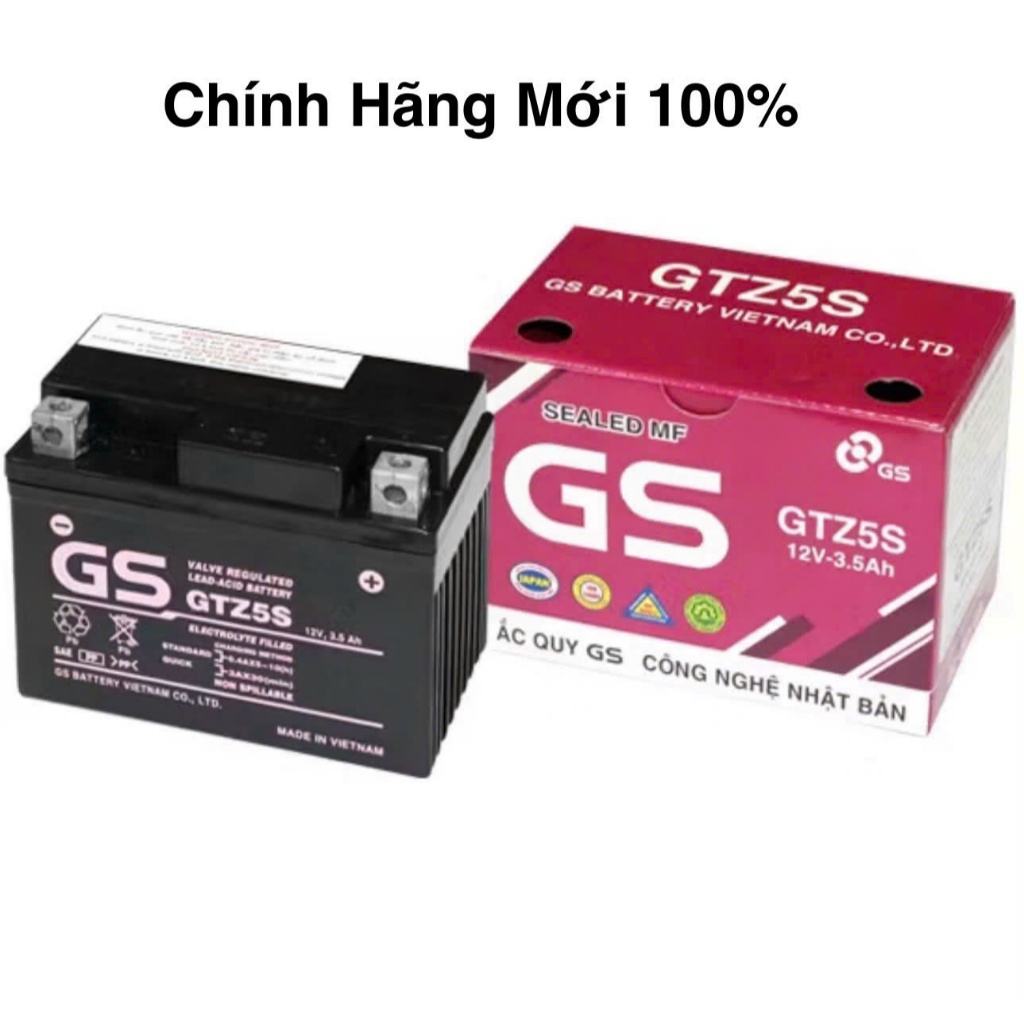 Bình acquy xe máy khô miễn bảo dưỡng GS GTZ5S (12V-3.5ah) cho xe wave anpha đời mới, xe số SIÊU BỀNH