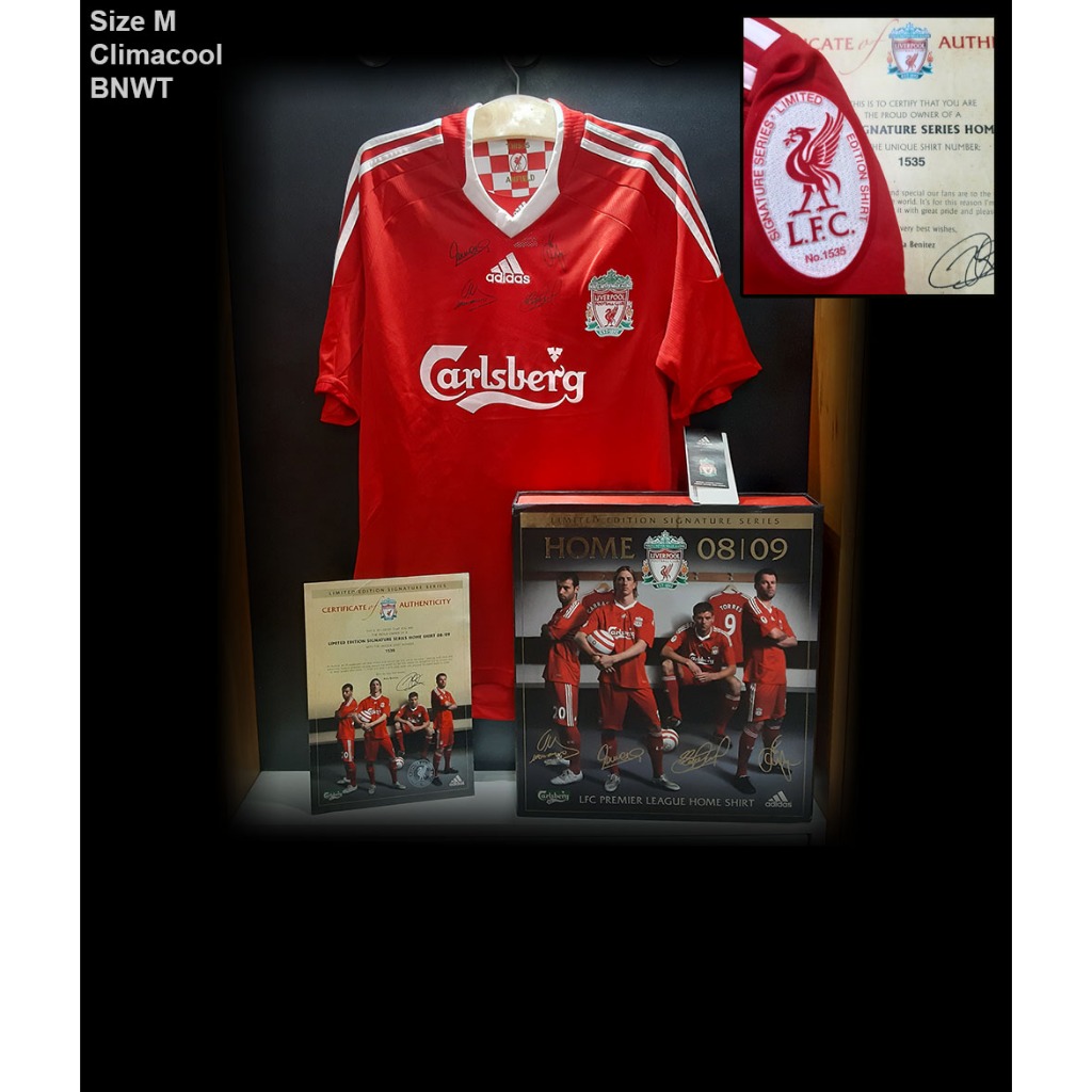 Box áo đáu chữ ký Liverpool 2008 2009 2010 home shirt GERRARD, TORRES, CARRAGHER, MASCHERANO signed 
