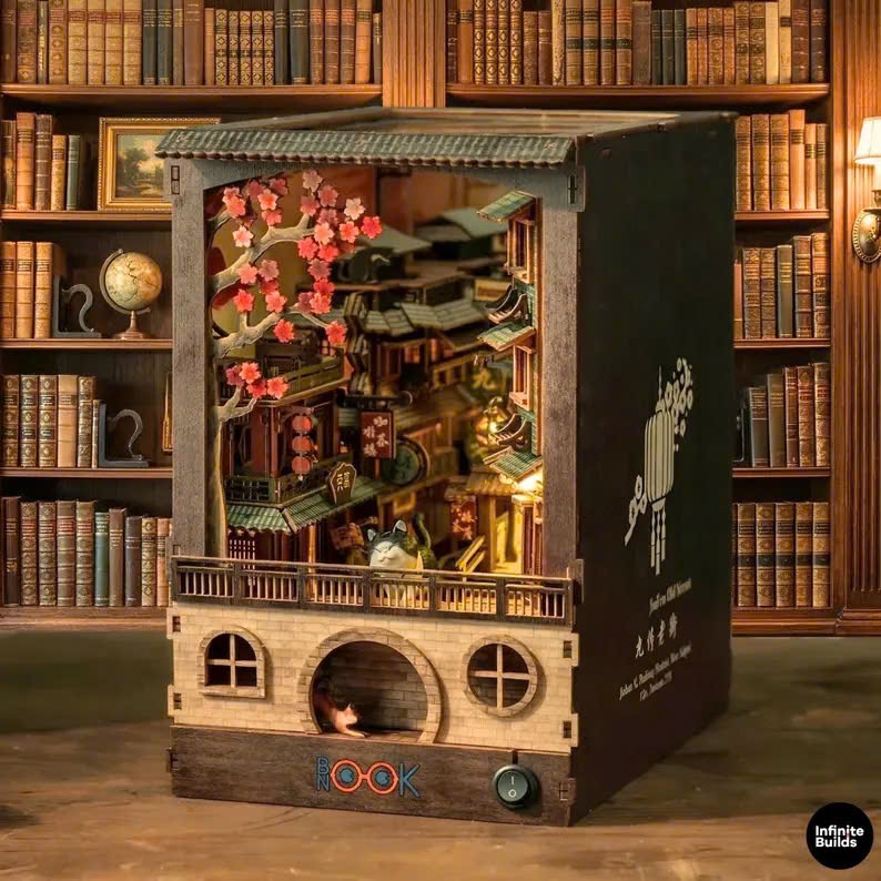[Sẵn Tặng Keo + Búa] Mô Hình Lắp Ráp "Jiufen - Cửu Phần" Book Nook | Đèn LED
