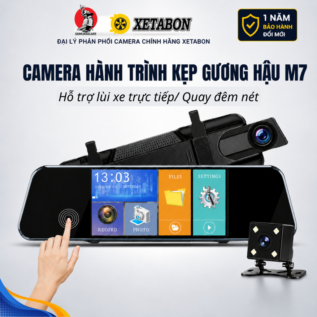Camera hành trình ô tô M7 Xetabon kẹp gương hậu tích hợp cam lùi hỗ trợ lùi xe, giám sát va chạm