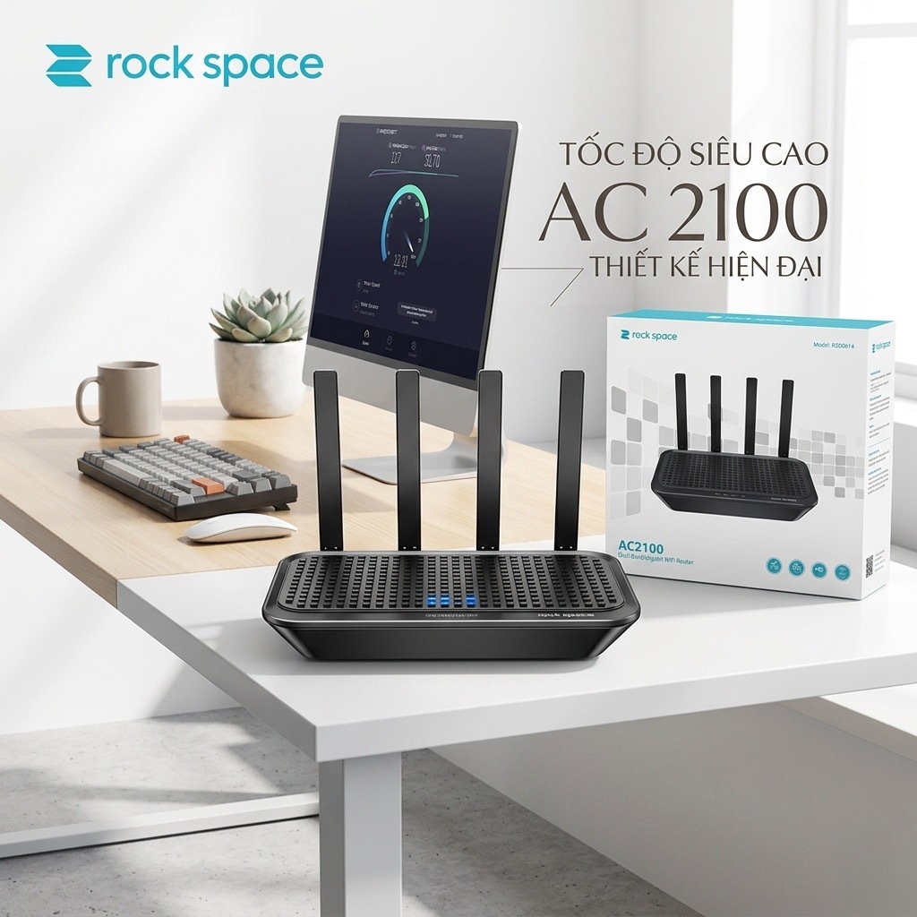 Modem/ Router WiFi Rock Space -  AC2100 RSD0614 – WiFi 5 Băng Tần Kép Gigabit -  MU-MIMO 4×4
