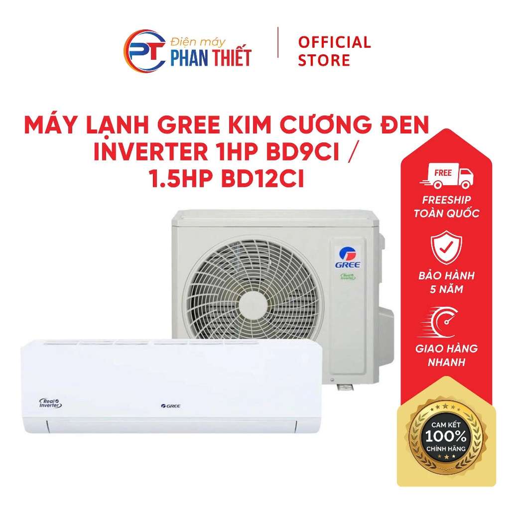 Máy lạnh Gree Kim Cương Đen Inverter 1HP BD9CI / 1.5HP BD12CI Chất lượng bền bỉ, bảo hành đến 5 năm 