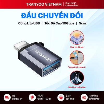 Đầu Chuyển Đổi TRANYOO T- E16 Cổng L sang USB Tốc Độ Cao 10Gbps Hỗ Trợ Đa Thiết Bị