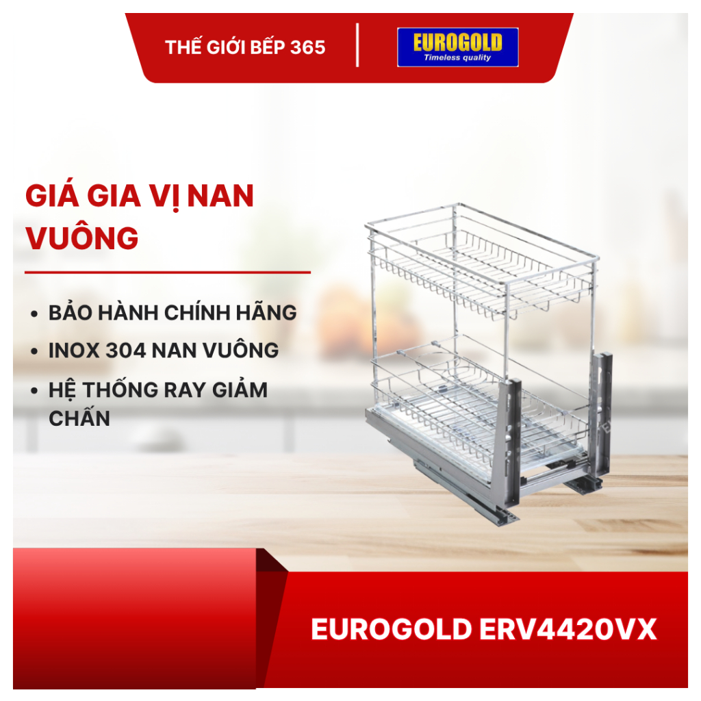Giá Gia Vị Nan Vuông Inox 304 Eurogold ERO30420B/ERV4420/ERV4420VX – Kệ Đựng Gia Vị Tủ Bếp Cao Cấp
