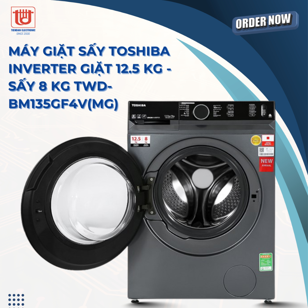Toshiba Máy Giặt Sấy TWD-BM135GF4V(MG) - Giặt 12.5kg - Sấy 8kg
