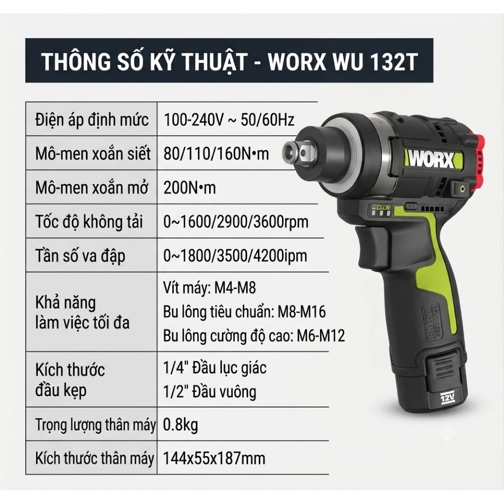 Máy Vặn Vít Siết Bu Lông WORX 132T