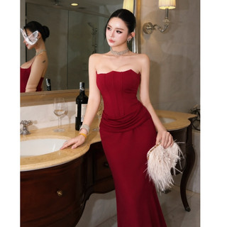 Đầm dự tiệc, váy đi dự tiệc nữ quây cúp ngực nhún eo ngang dáng dài đuôi cá thiết kế tiểu thư sang chảnh LEVAN Jennies