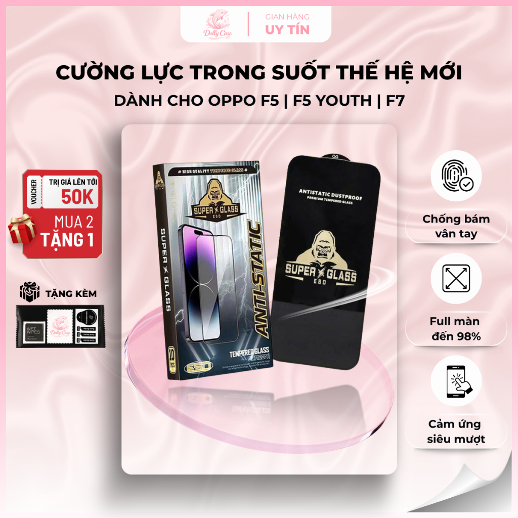 Cường lực Oppo F5 / F7 / F5 Youth Dollycase full màn | Miếng dán bảo vệ màn hình cho Oppo
