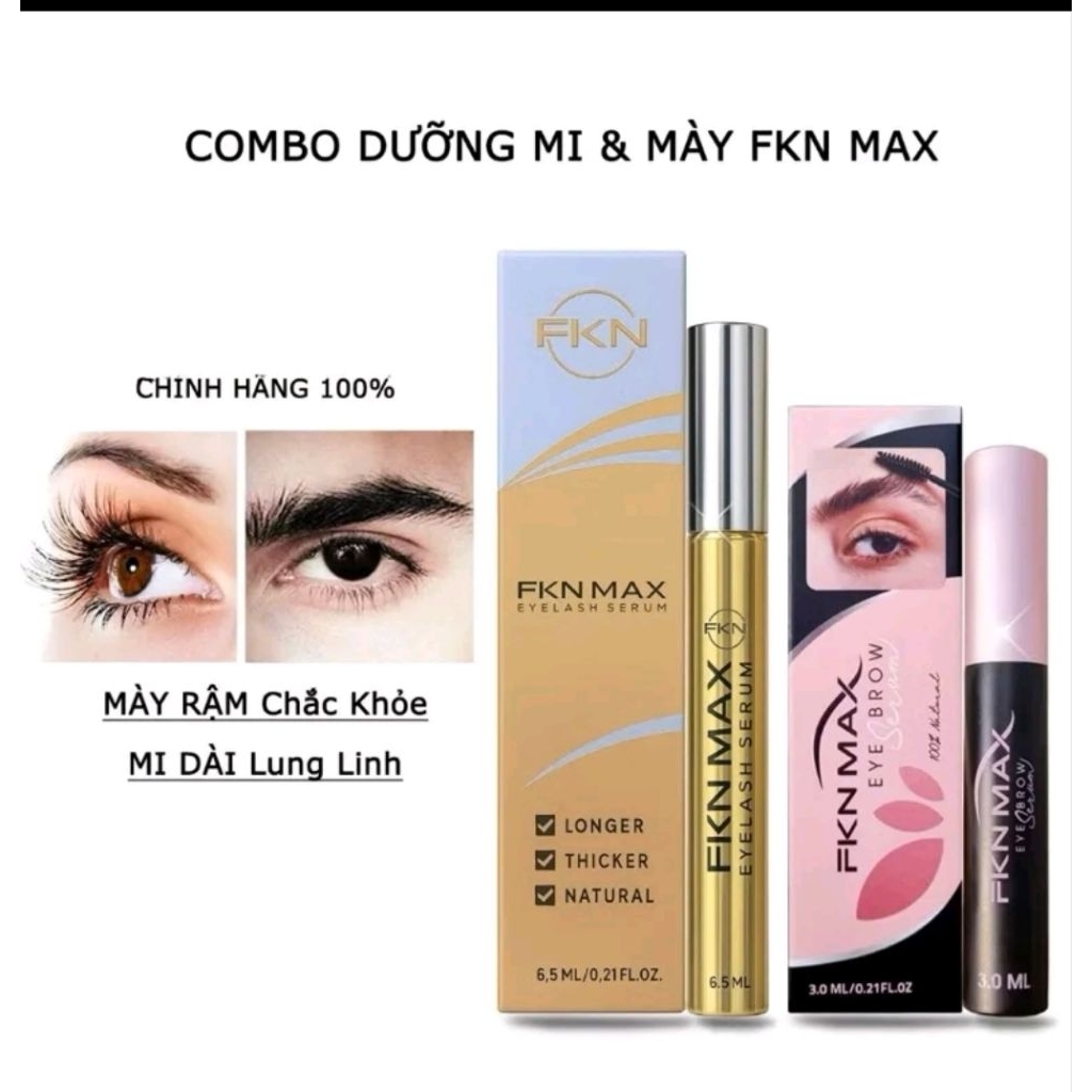 Yêu thích Combo Dưỡng mi FKN Max, dưỡng mày fkn max dài, râm và đen bóng Dưỡng 6.5ml ,Dưỡng mày 3.0m