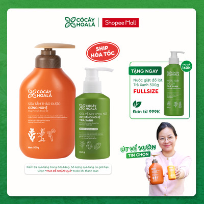 [COMBO DỊU NHẸ BÊN MẸ] Sữa Tắm Gừng Nghệ, Dung dịch vệ sinh phụ nữ Gel X2 Nano nghệ Cỏ Cây Hoa Lá