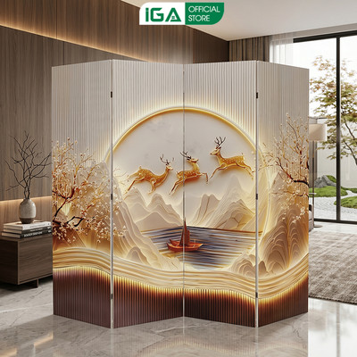 Bình phong vách ngăn nghệ thuật khung gỗ bọc vải canvas thương hiệu IGA - GP392