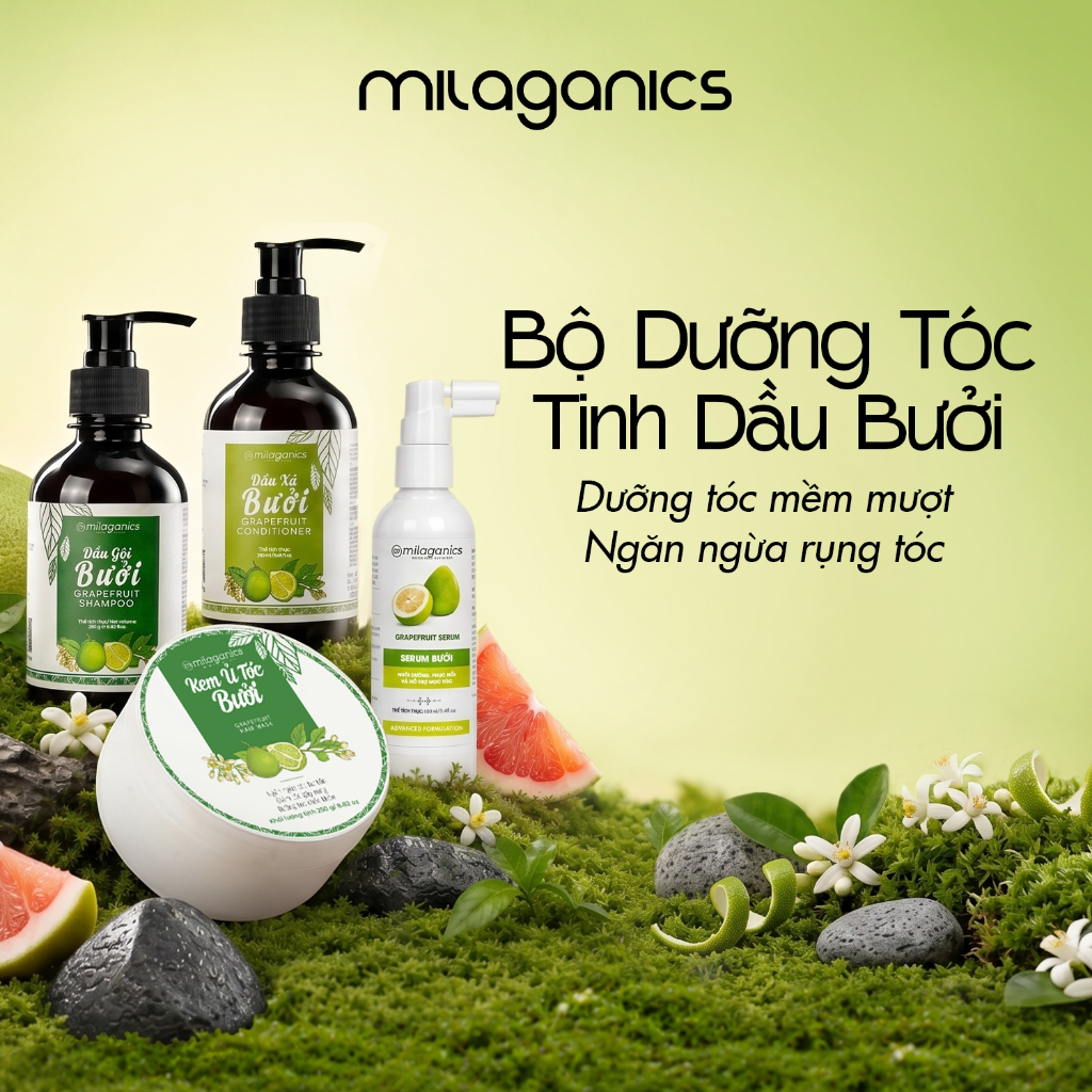 [GIFT] Bộ Chăm Sóc Tóc Tinh Dầu Bưởi MILAGANICS (Dầu Gội, Dầu Xả, Xịt Dưỡng Tóc Giảm Rụng)