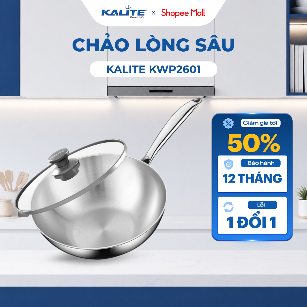 (Size 26) Chảo INOX 304 Lòng Sâu KALITE KWP2601 - Chống Dính Tự Thân Dùng Mọi Loại Bếp - Kèm Nắp Vun