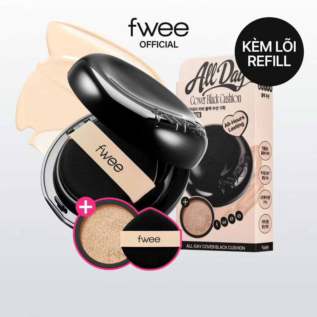 [HSD T4/2029] Set Phấn Nước Fwee All-Day Cover Black Cushion + Refill 13g