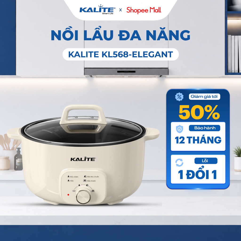 Nồi Lẩu Đa Năng KALITE KL568 Elegant Dung Tích 6L - Công Suất 2000W - Điều Khiển 3 Mức Nhiệt Linh Ho