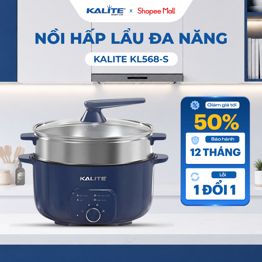 Nồi Lẩu Hấp Đa Năng KALITE KL568-S Công Suất 2000W Dung Tích 11L - Tự Động Ngắt Điên Khi Quá Nhiệt