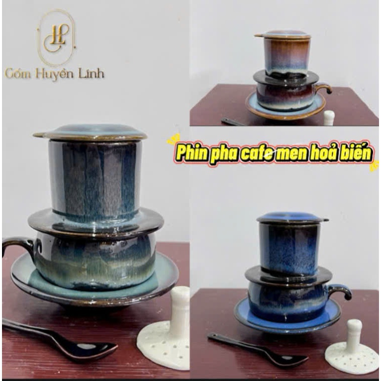 Bộ Phin Pha Cafe Men Hỏa Biến, Ly Tách Uống Cafe Gốm Sứ Bát Tràng, Phin Pha Coffee