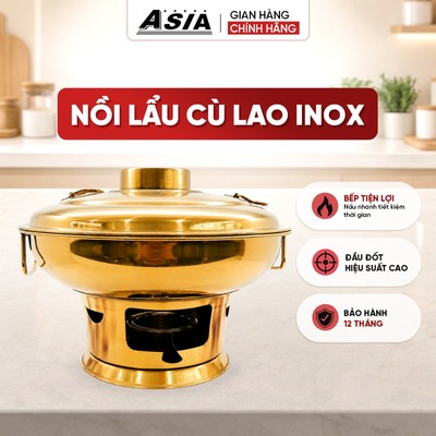 Lẩu cù lao sử dụng THAN hoặc CỒN INOX mạ màu vàng vô cùng  sang trọng size lớn 26cm