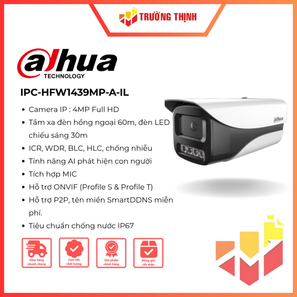 Camera IP Entry Smart Dual Light 4MP Dahua DH-IPC-HFW1439MP-A-IL | 4MP | Tích hợp Mic | IP 67