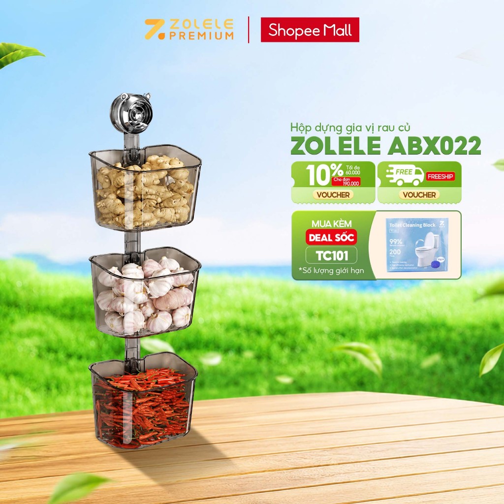 Hộp Treo Tường Dán Hút Chân Không Kệ Đựng Rau Củ Gia Vị Nhà Bếp Tiện Lợi Zolele ABX022