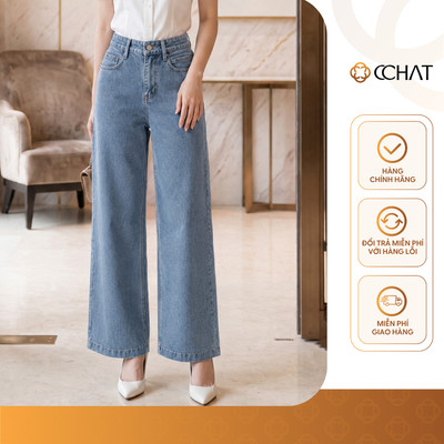 Quần Jean Nữ 𝐂𝐂𝐇𝐀𝐓 Dáng Suông Mia Cạp Phối Đỉa Hiện Đại Chất Liệu Jeans Cao Cấp 26GDJ2009ST