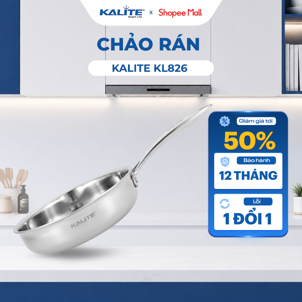 Chảo Inox Nguyên Khối 3 Lớp Tripro KALITE KL826 26cm - Chống Dính Tự Thân Phù Hợp Với Mọi Loại Bếp