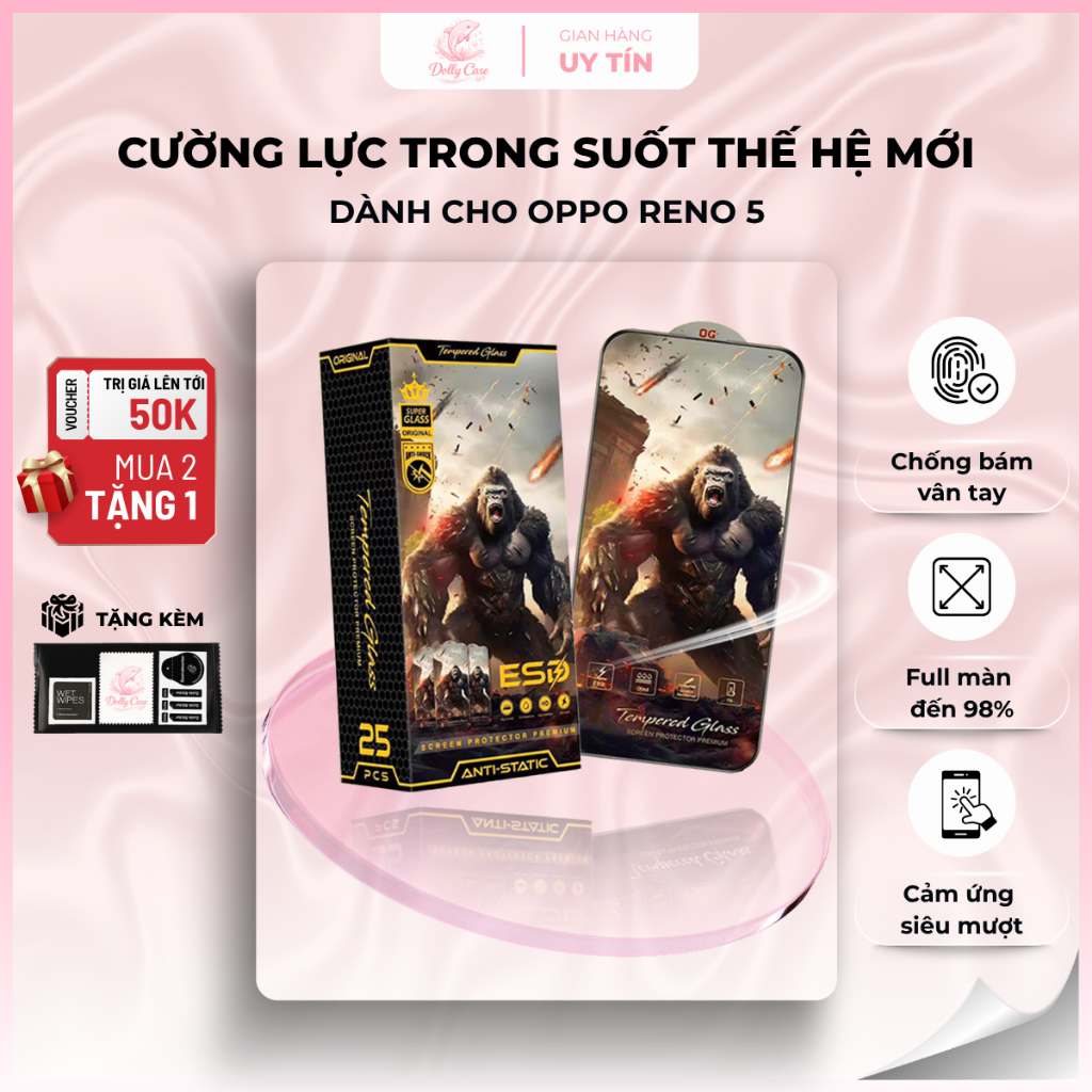 Cường lực Oppo Reno5, Reno 5 5G Dollycase chiến binh full màn | Miếng kính dán bảo vệ màn hình cho O
