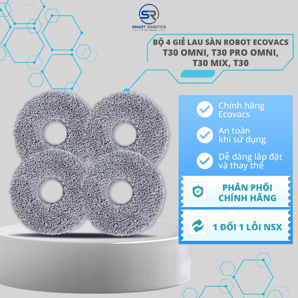 Bộ 4 giẻ lau sàn Robot Ecovacs T30 OMNI, T30 PRO OMNI, T30 Mix, T30 Combo DCC020042