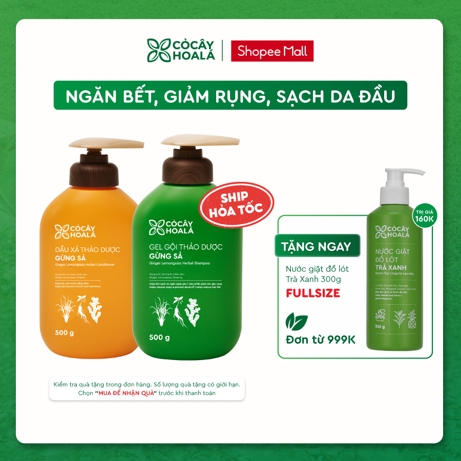 Dầu Gội Thảo Dược Cỏ Cây Hoa Lá Gừng Sả Hỗ Trợ Làm Dày Tóc, Làm Sạch Da Đầu 500g