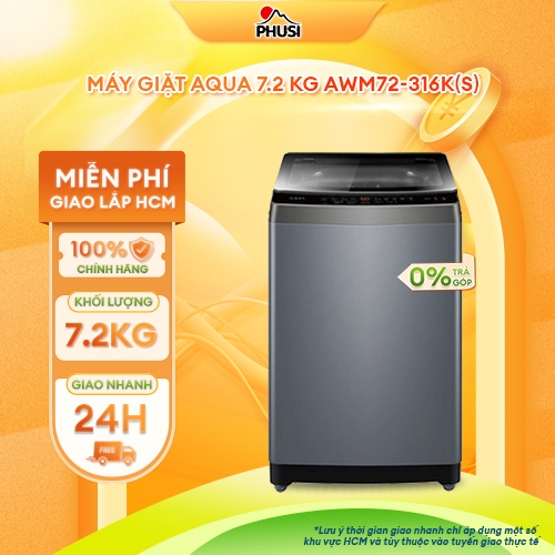 AWM72-316K(S) [GIAO LẮP MIỄN PHÍ HCM] Máy giặt lồng đứng Aqua 7.2kg - CHÍNH HÃNG