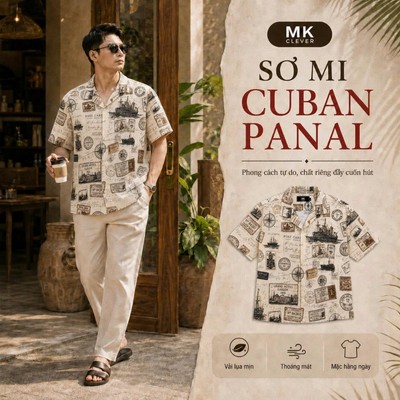 Áo Sơ Mi nam Cuban Panal MKCLEVER chất lụa mềm mịn, thoáng mát, thấm hút, chống nhăn, form rộng mặc hằng ngày