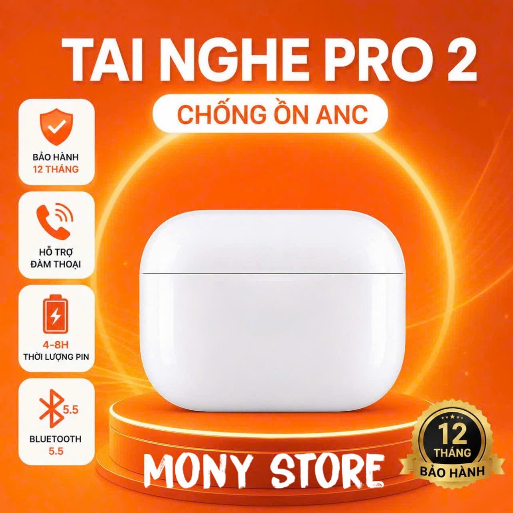 Tai Nghe Bluetooth PRO.2 8H l Chip Jerry 6973 l Main đỏ XRX l Bass Mạnh l Bản Full Có Sạc Không Dây 