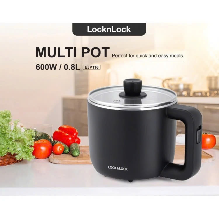 Nồi điện đa năng LocknLock 0.8L 600W màu đen EJP116BLK – Hàng Chính Hãng