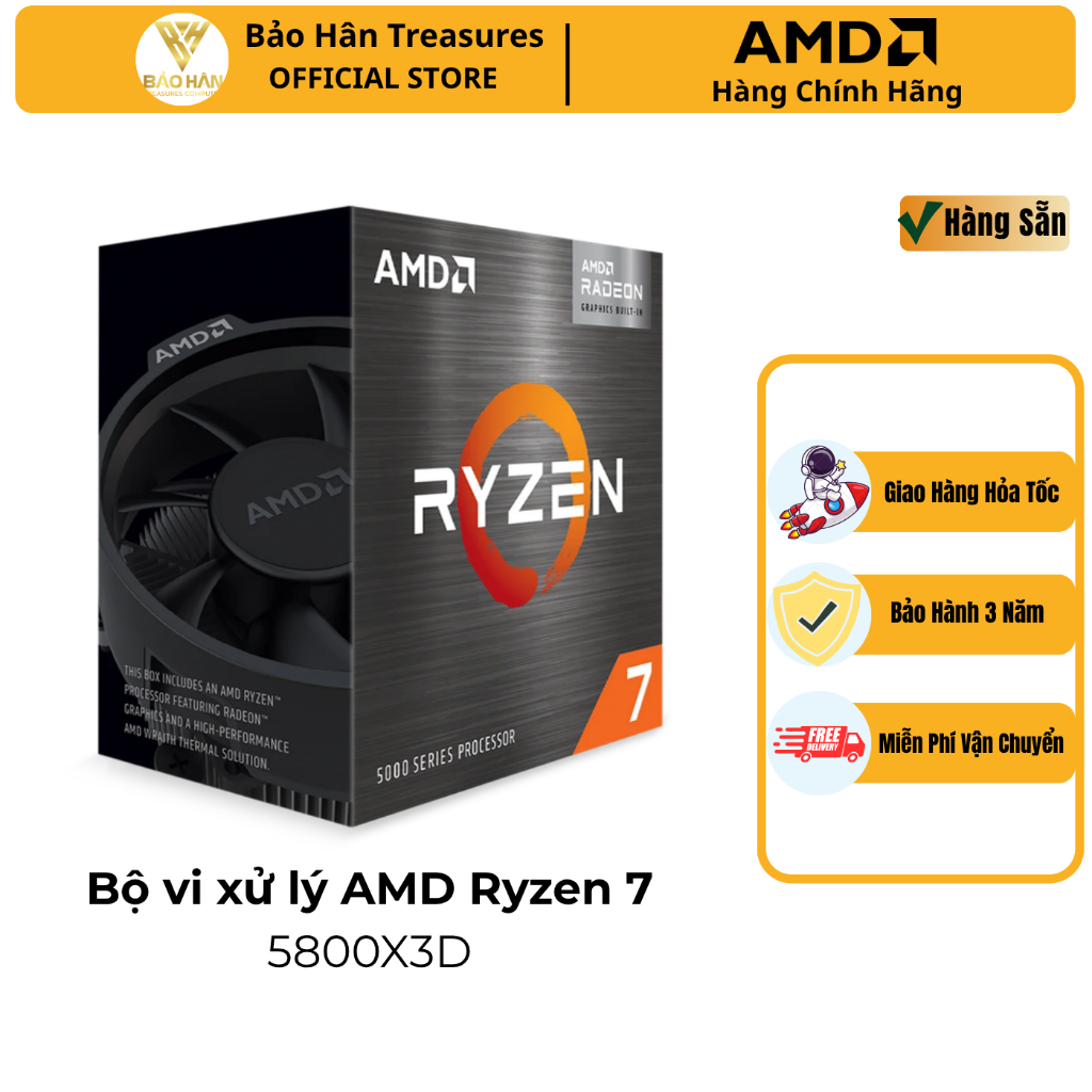 CPU AMD Ryzen 7 5800X3D (3,4 GHz Boost 4,5 GHz | 8 Cores / 16 Threads | 96MB Cache| PCIe 4.0) - Hàng