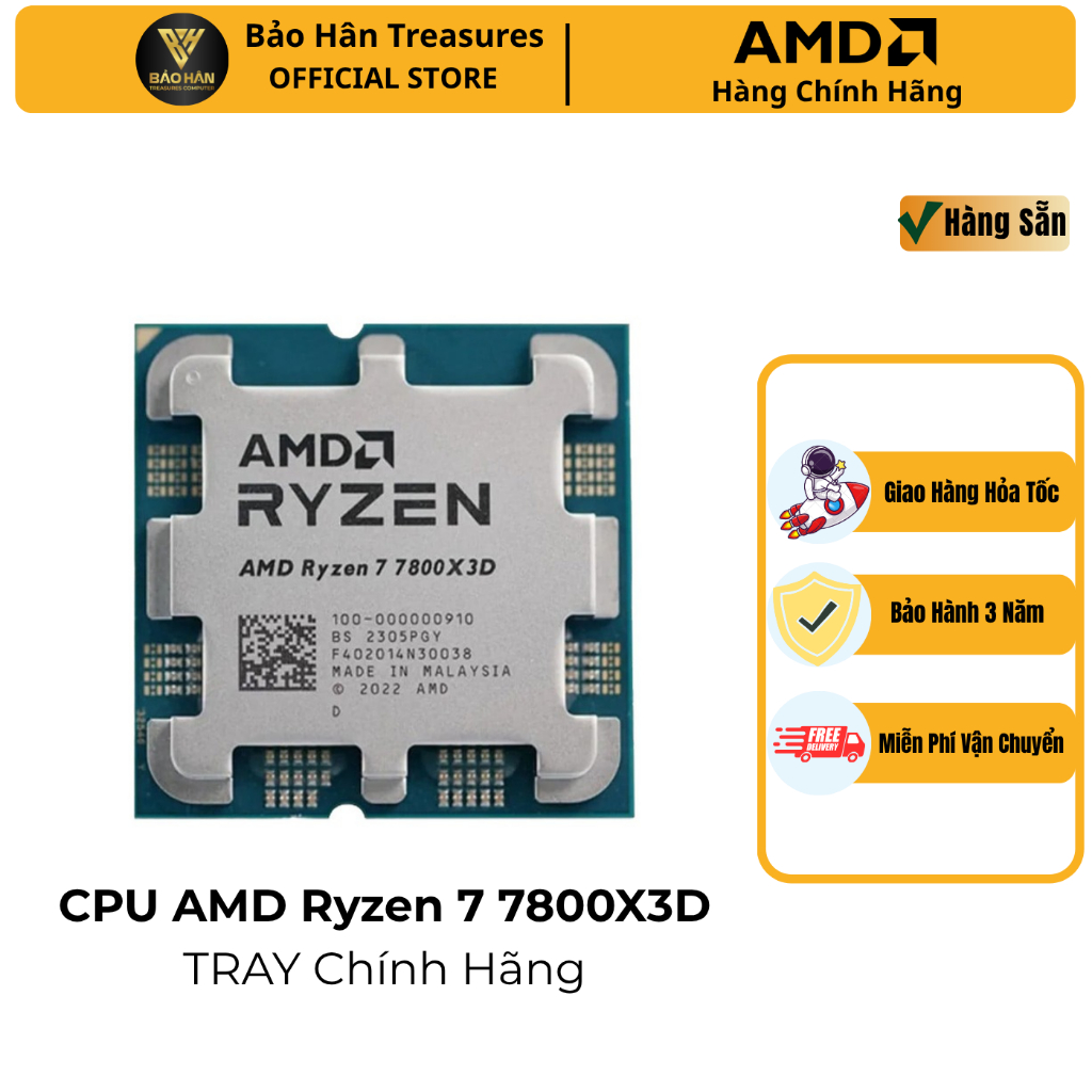 CPU AMD RYZEN 7 7800X3D  / RYZEN 5 7500F / RYZEN 5 7500X3D Tray ( No Box) - Hàng Chính Hãng