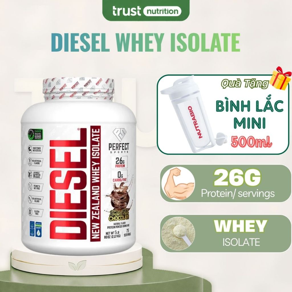 Bột tăng cơ Diesel Whey Isolate tinh khiết, hấp thụ nhanh, hạn chế nóng trong, nổi mụn
