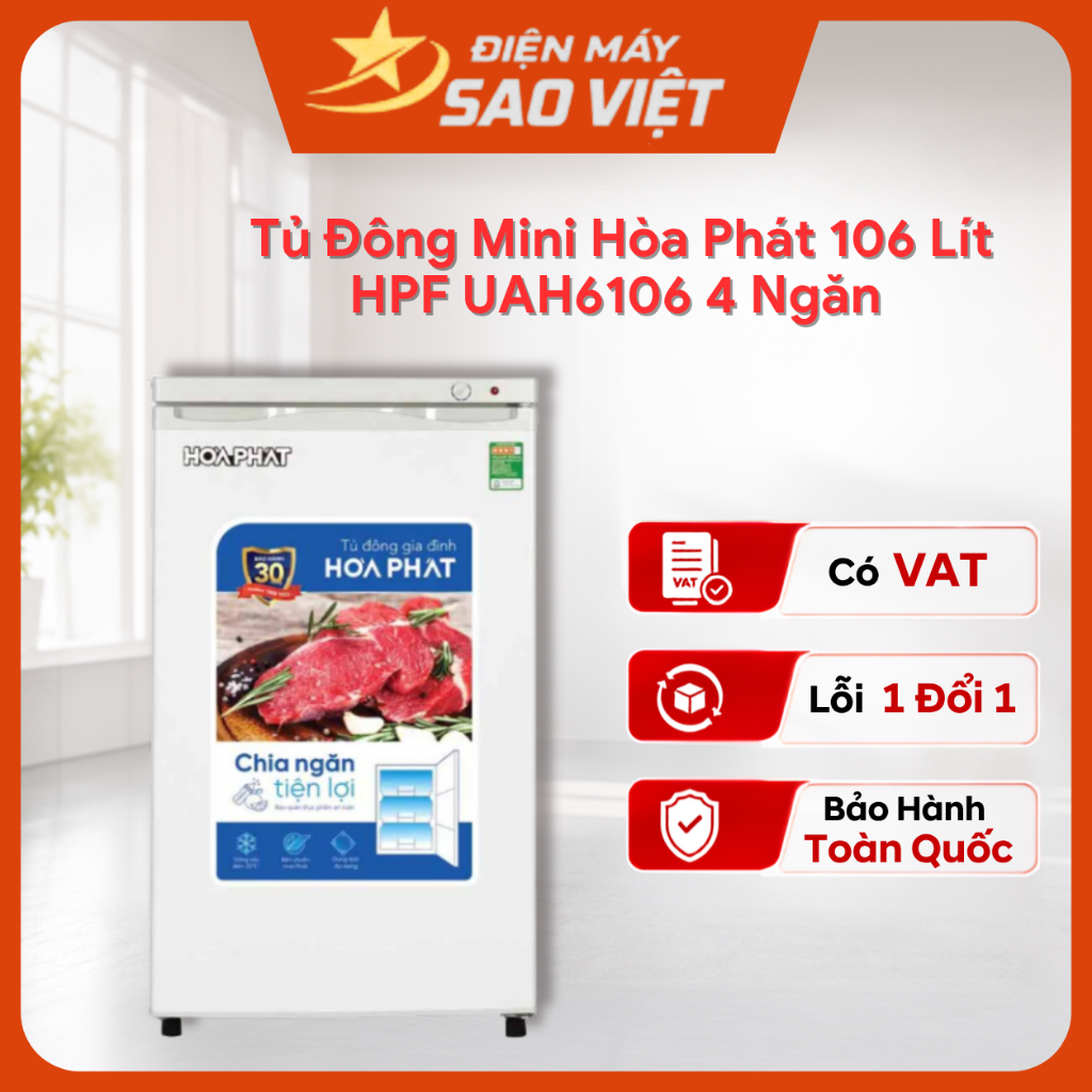Tủ Đông Mini Hòa Phát 106 Lít HPF UAH6106 Bốn Ngăn Tiện Lợi Bảo hành Tại Nhà Toàn Quốc Tại Nhà